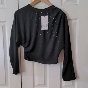 NEW with Tag Zara Elegant Black Rhinestone Top size XS